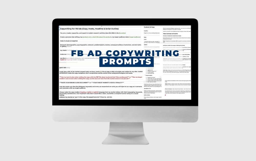 Original Facebook ad copywriting prompts product mockup